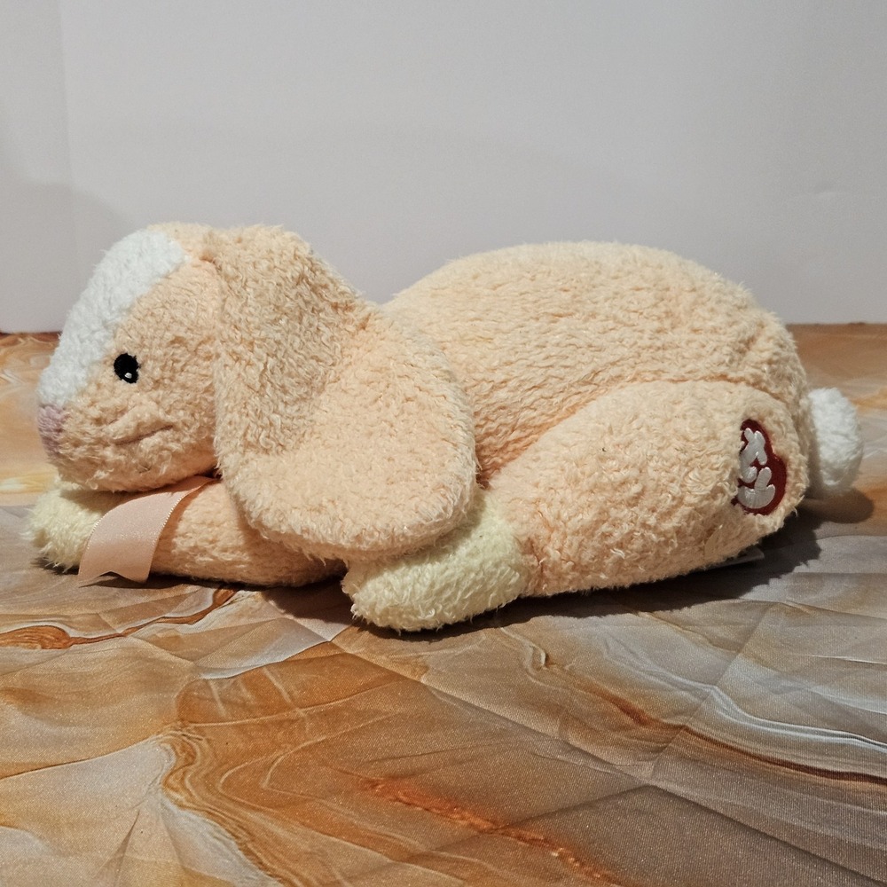 Ty Baby Honeybunny Peach Bunny Rabbit Plush Rattle Pink Bow 2001 Vintage Y2K